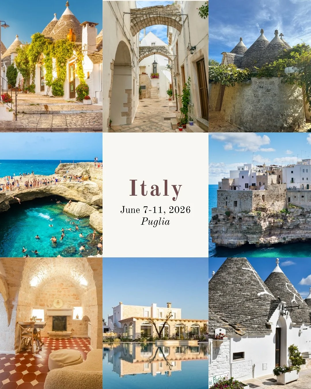 In Puglia, everything feels a little simpler, a little closer, a little more alive.

The meals, the conversations, the quiet corners, the colors that feel warm even on a cloudy day. Long tables, fresh food, slow mornings, land that feels ancient but 