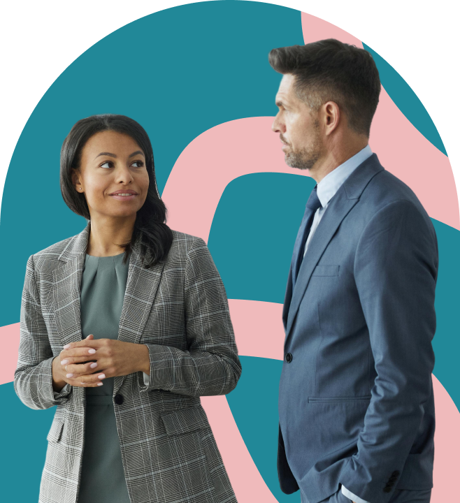 Two colleagues talking at work