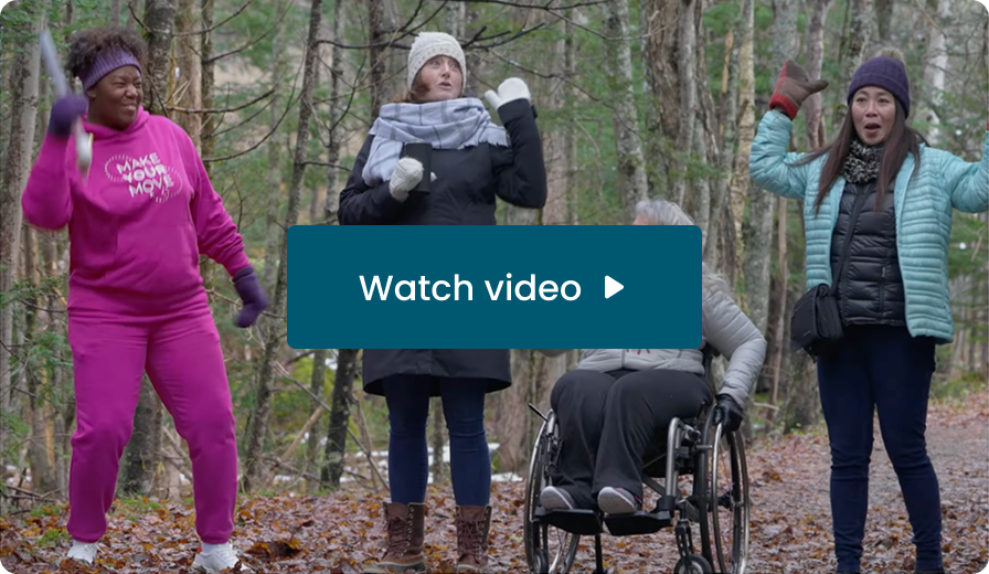 Friends dancing on a forest trail. Watch video