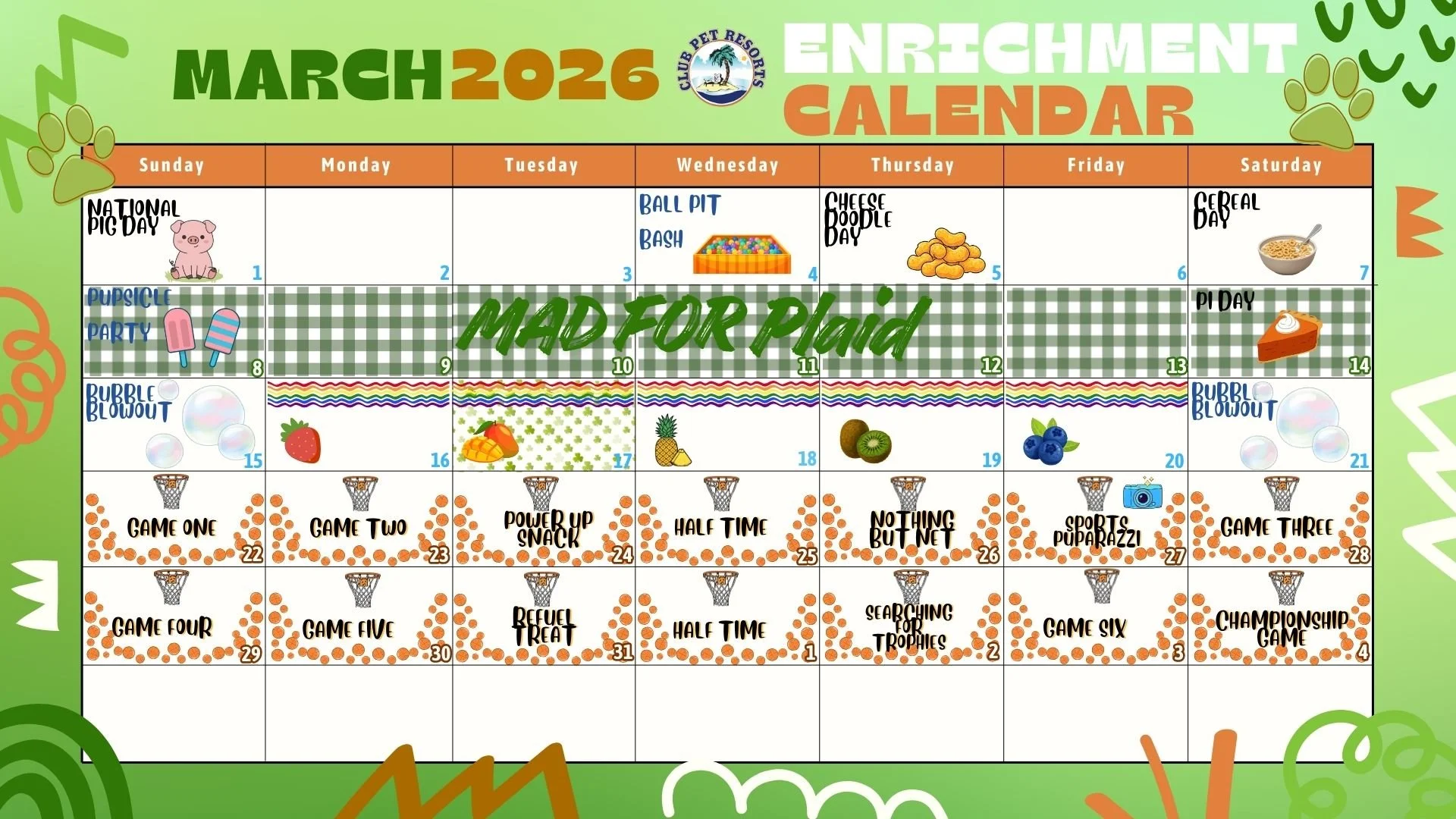 Club Pet March Events Calendar