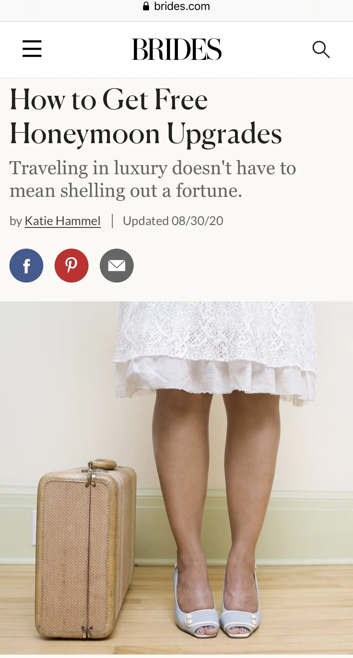 Featured in Brides.com : How to Get Free Honeymoon Upgrades