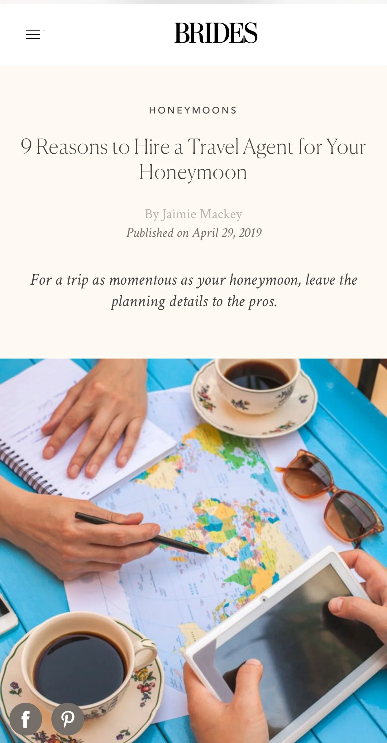Featured in BRIDES.COM: 9 Reasons to Hire a Travel Agent for your Honeymoon
