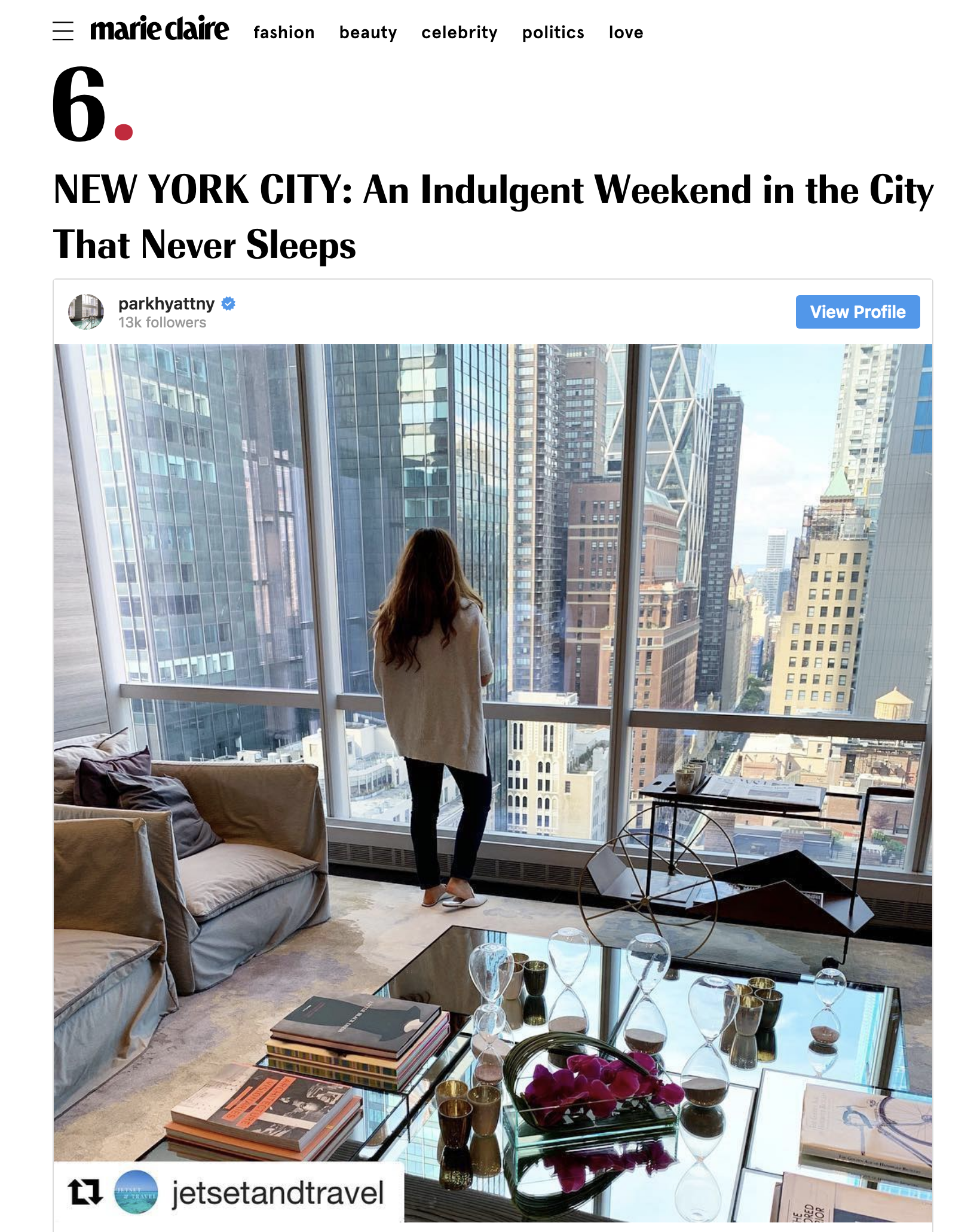 Featured in Marie Claire: Romantic Weekend Getaways For Couples