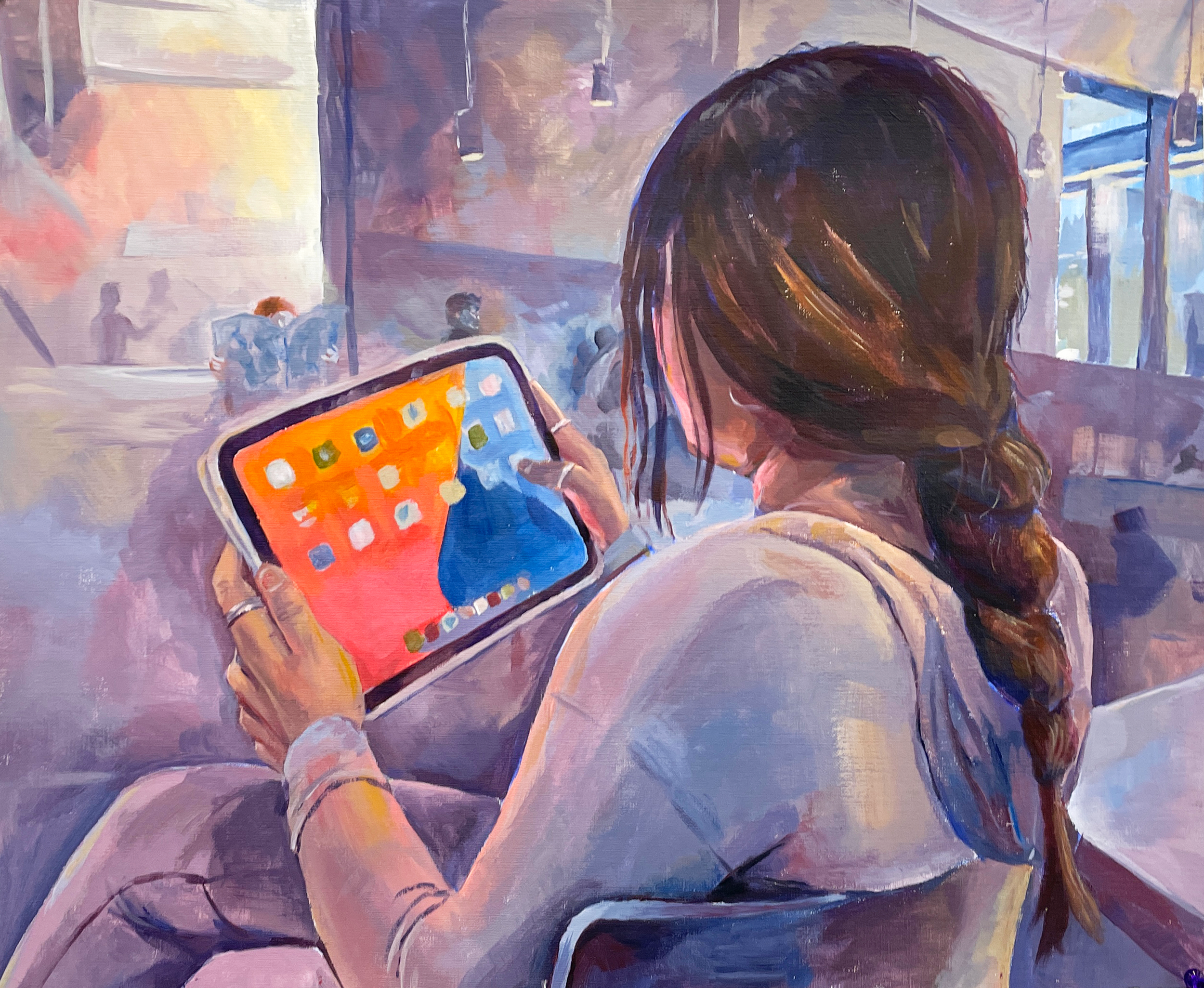 Young Woman Using an iPad (A Take on Renoir's Young Woman Reading An Illustrated Journal), 2021