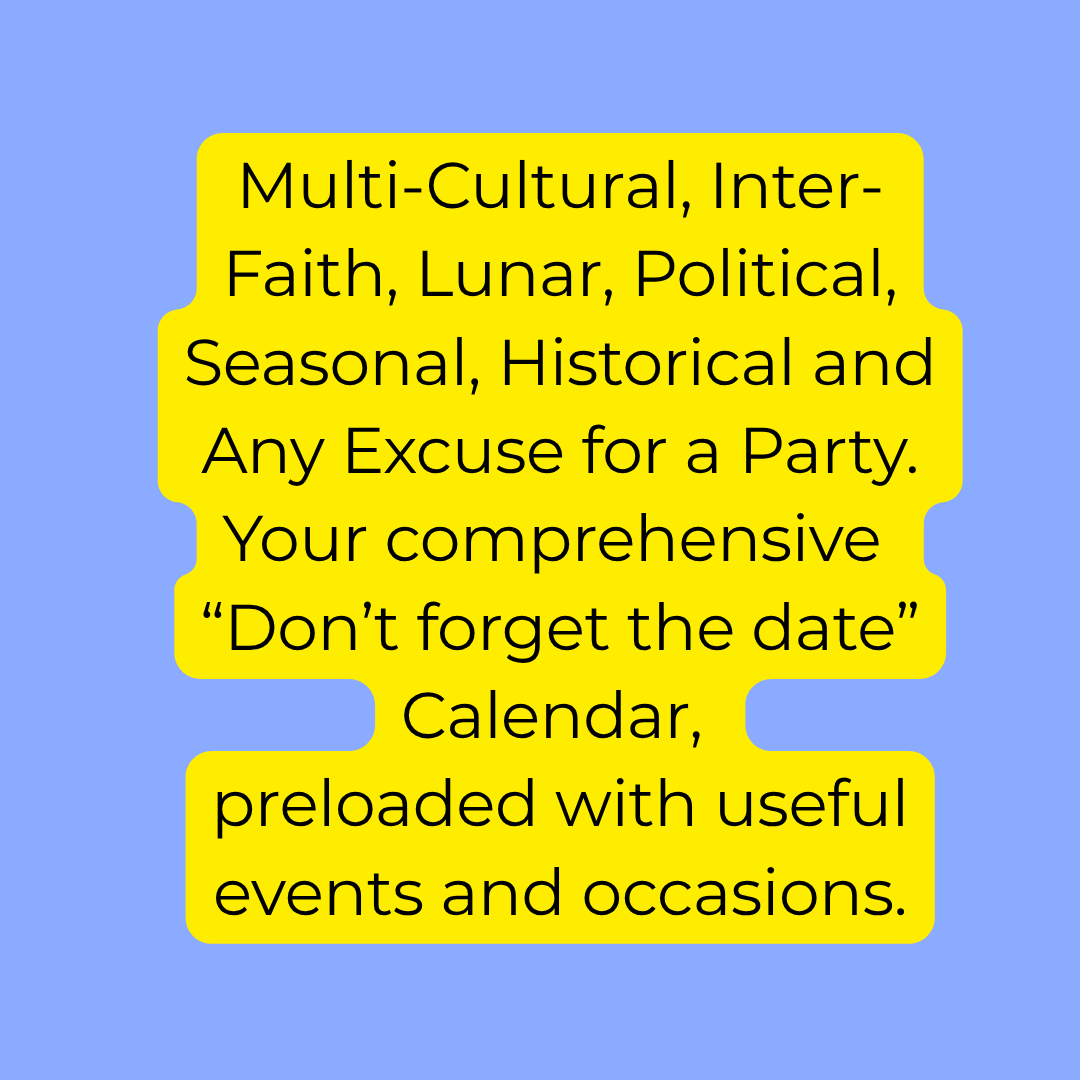 A graphic with a blue background and a yellow speech bubble-shaped text box containing advice about event planning and calendar organization.