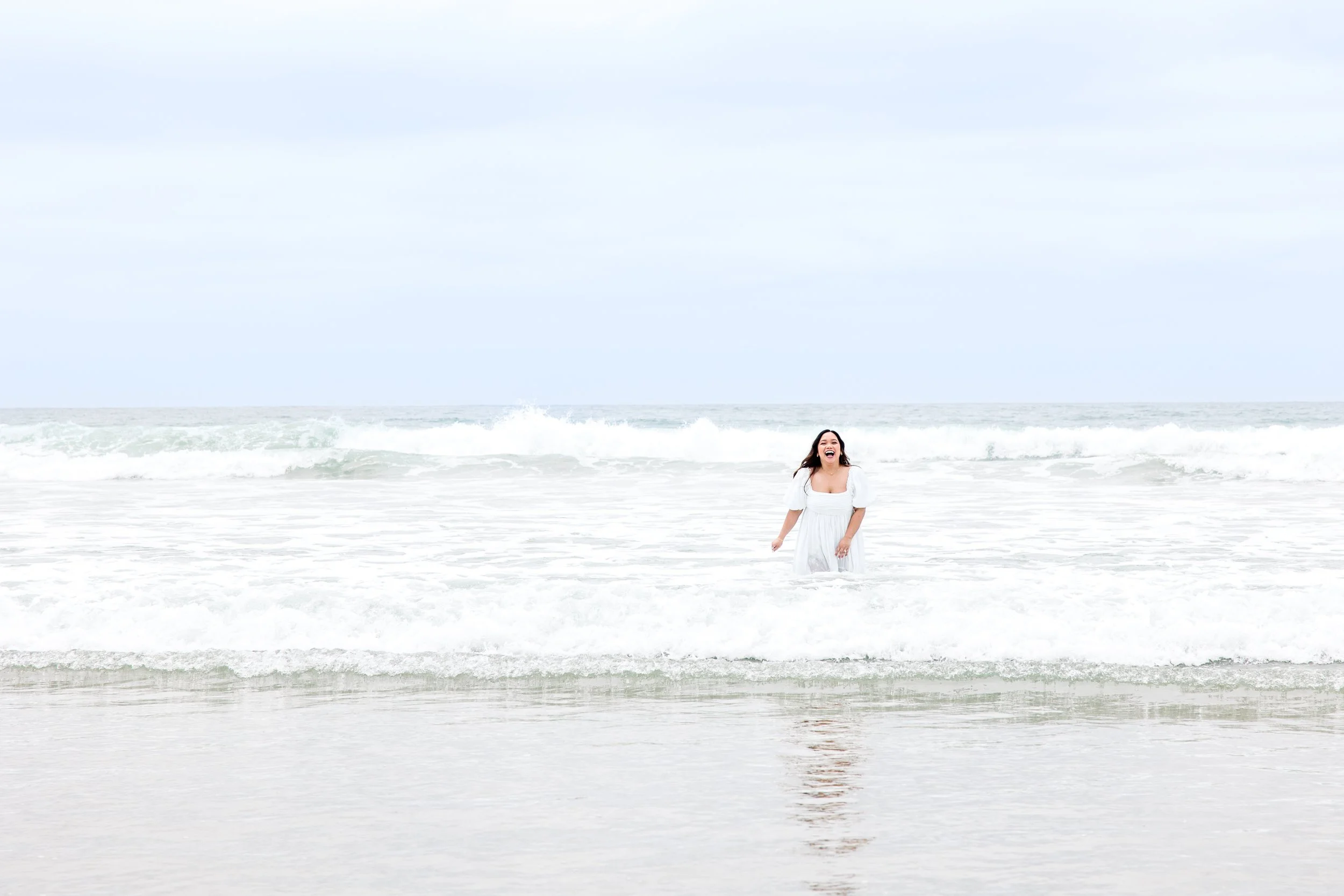 bride to be in ocean California photography