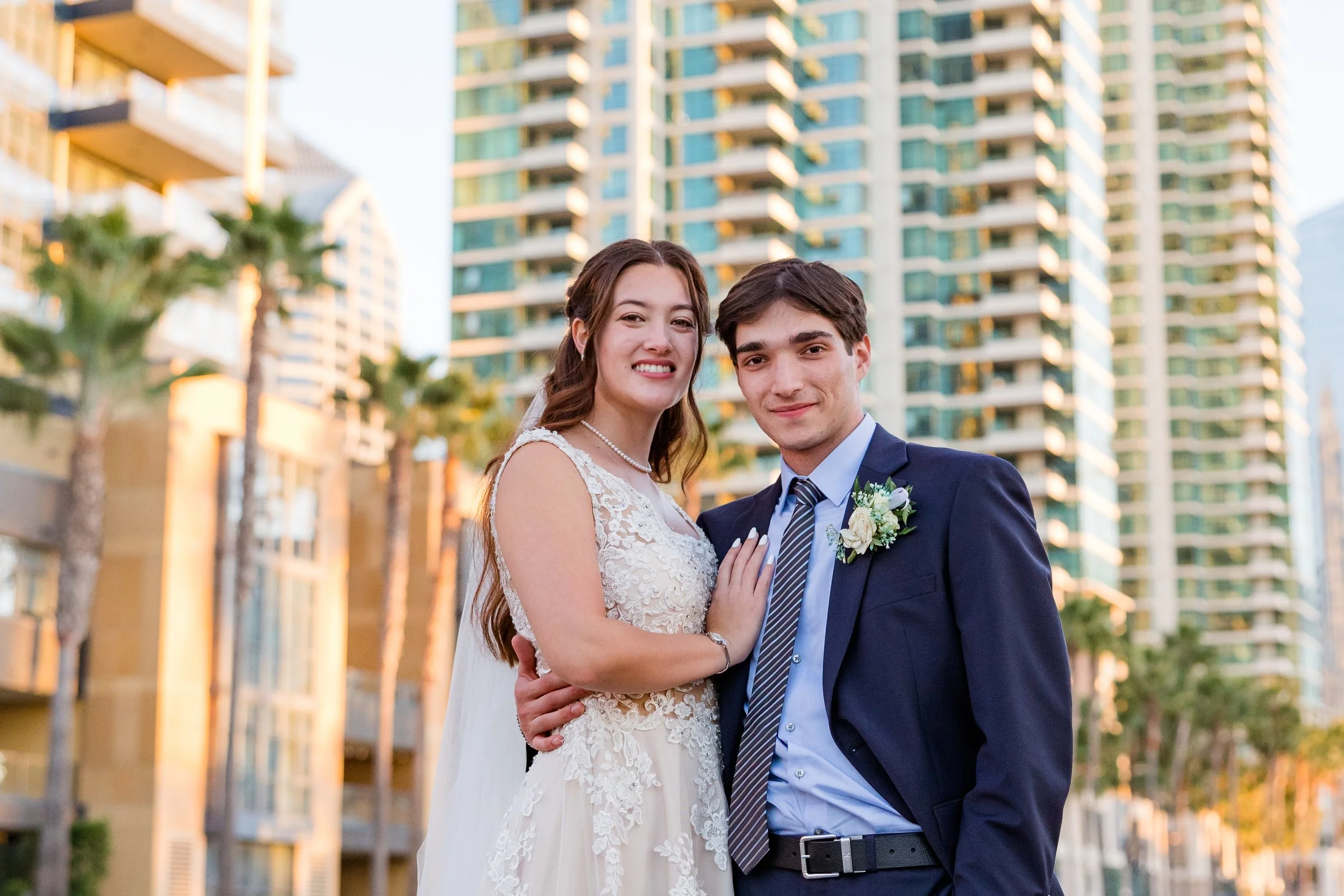 bride groom downtown San Diego skyline