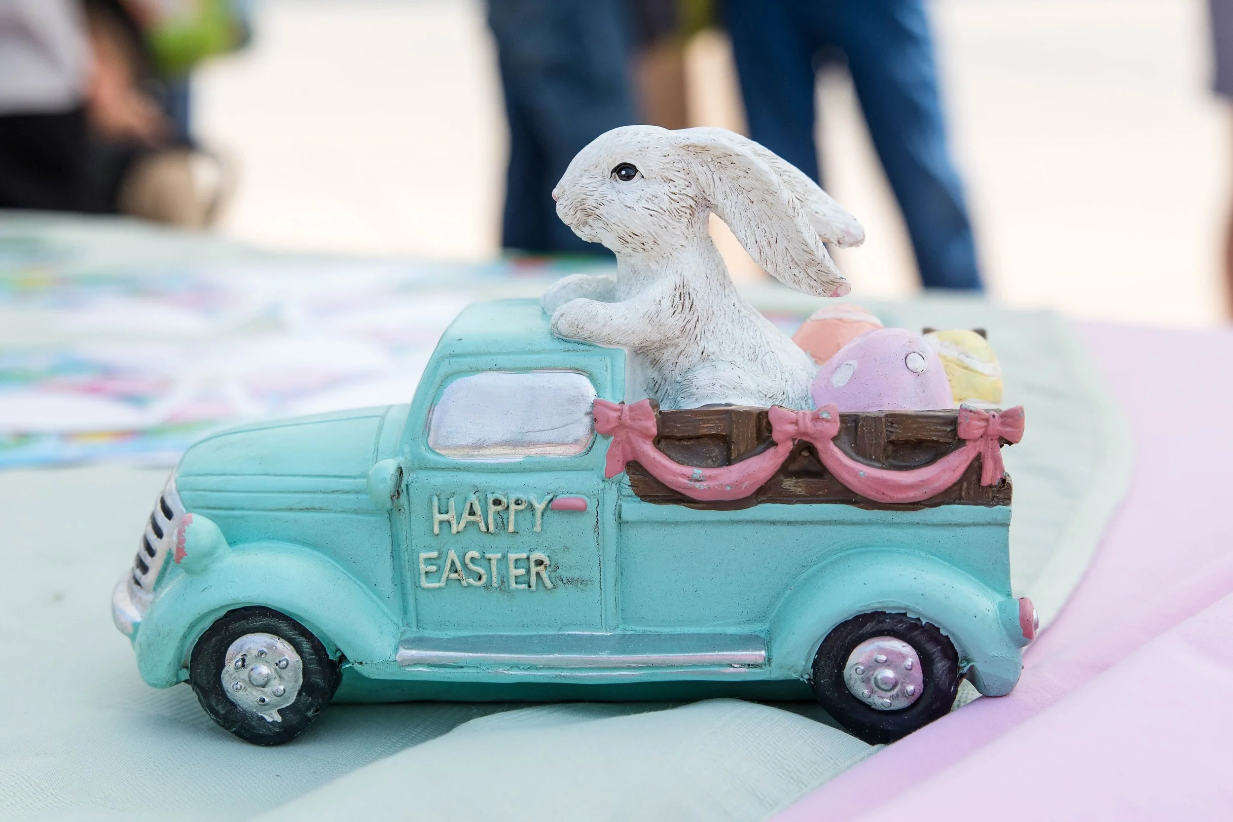 toy easter bunny in truck