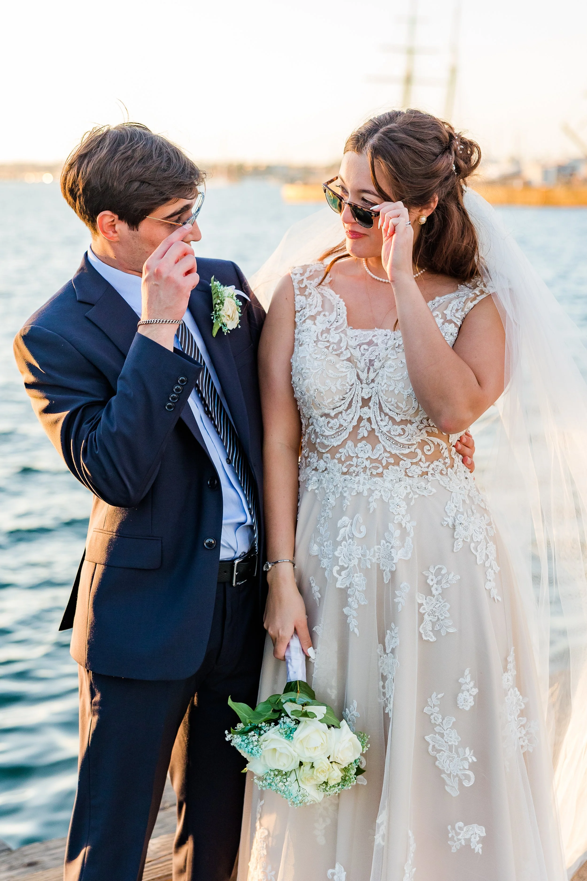 sunglasses bride groom