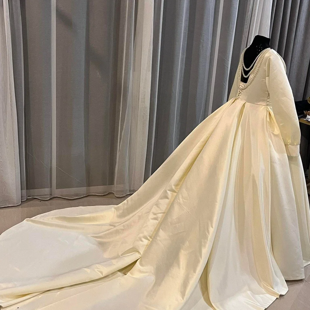 Ivory Princess Wedding Dress Cathedral Train With Pearl Back ,Sleeves, With Matching Pearl Veil and Pockets  (46).jpg