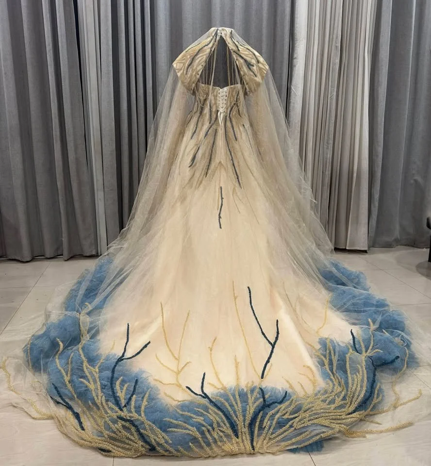 blue fantasy wedding dress Soft Blue Lace Collar Puff Sleeve Dress – Elegant Vintage Fairytale Look main image 1