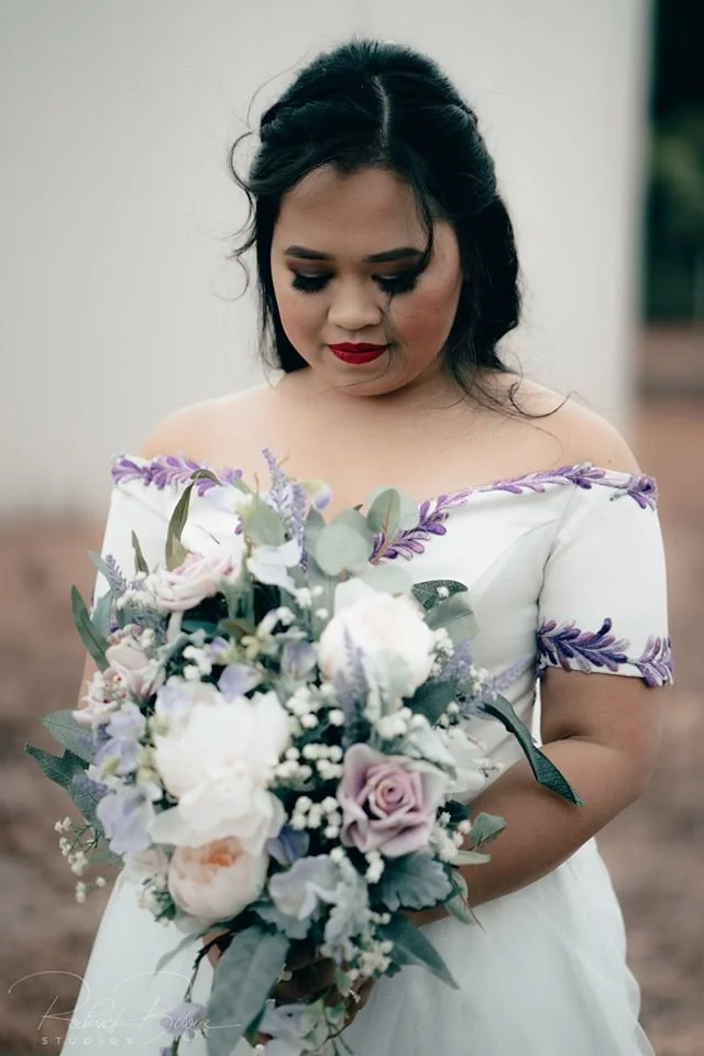 Order 183 Floral Wedding Dress Lavender Lace With Pockets and Matching Veil&nbsp;