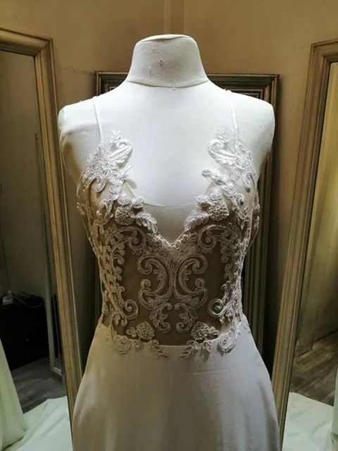 Order 195 Crepe Shimmer Lace Wedding Dress