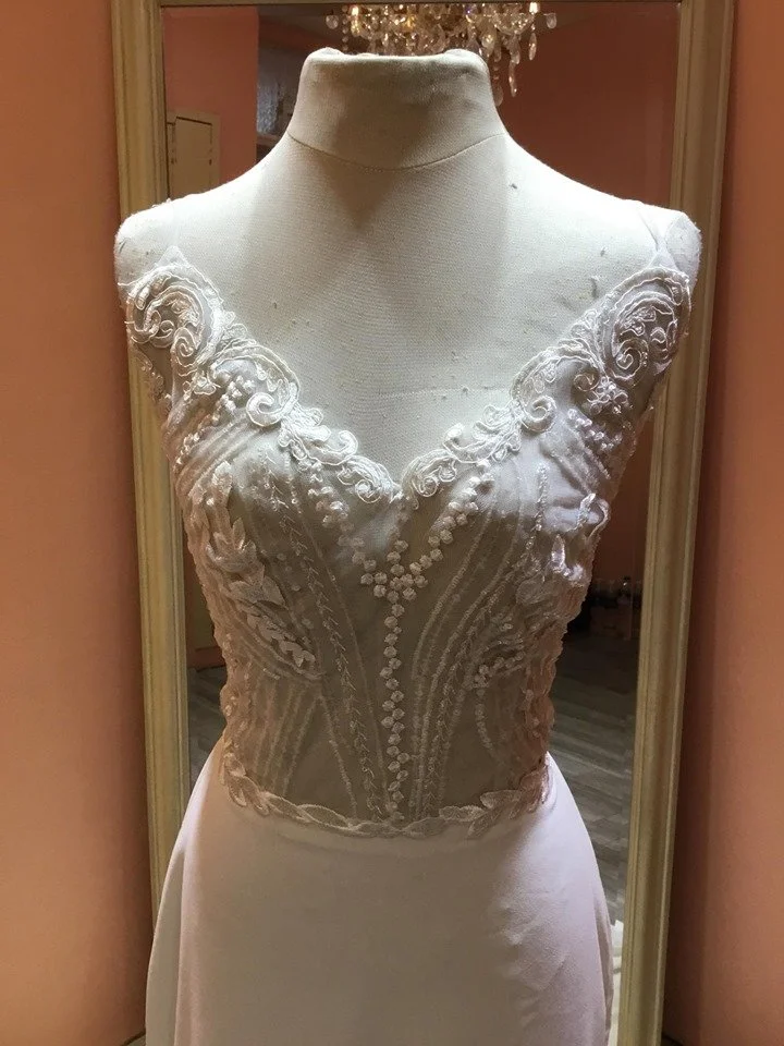 Order 195.1 Crepe Beaded Leaf Embroidered Lace Wedding Dress