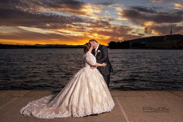 Order 282 Gold and Ivory Lace Wedding Dress Dutchess of The Capital with Pockets and Matching Veil