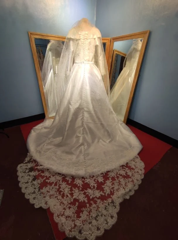 Mikado Silk Wedding Dress, with removable Ceremony Skirt & Reception Dress with Veil (27).jpg