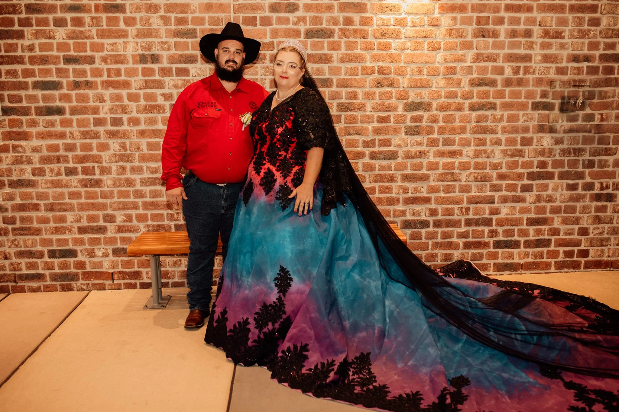 Order 242 Tie Dye Wedding Dress with Hand Beaded Black Laces and Crystals and Pockets