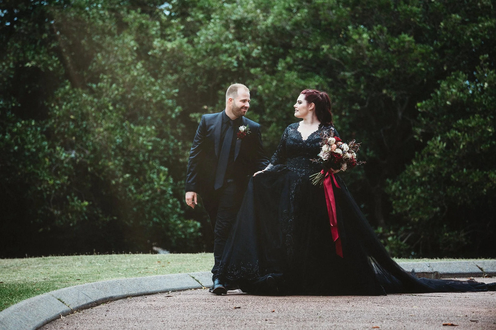 Order 294 Black Wedding Dress, Love In Metallic Black With Pockets, Matching Veil