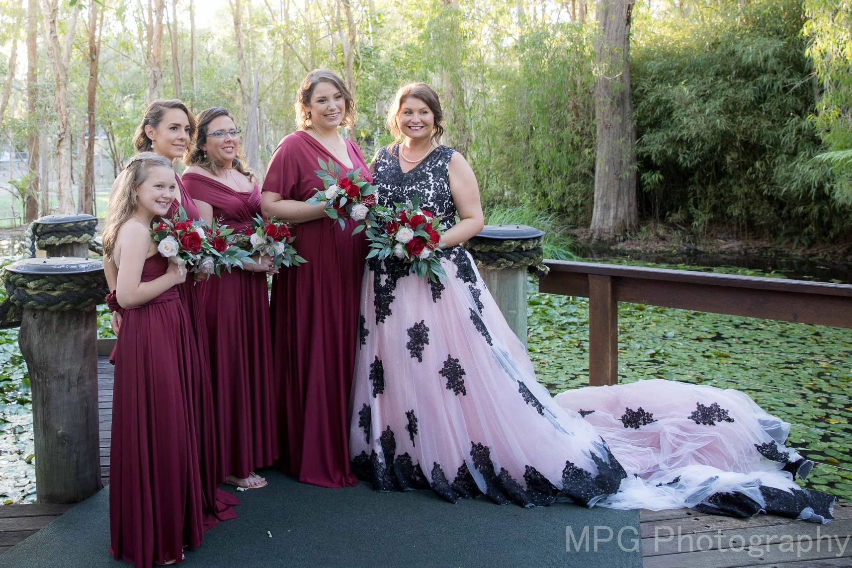 Order 295 Black Lace and Blush Wedding Dress Love in Blush with Hand Beaded Laces, Pockets, Matching Veil