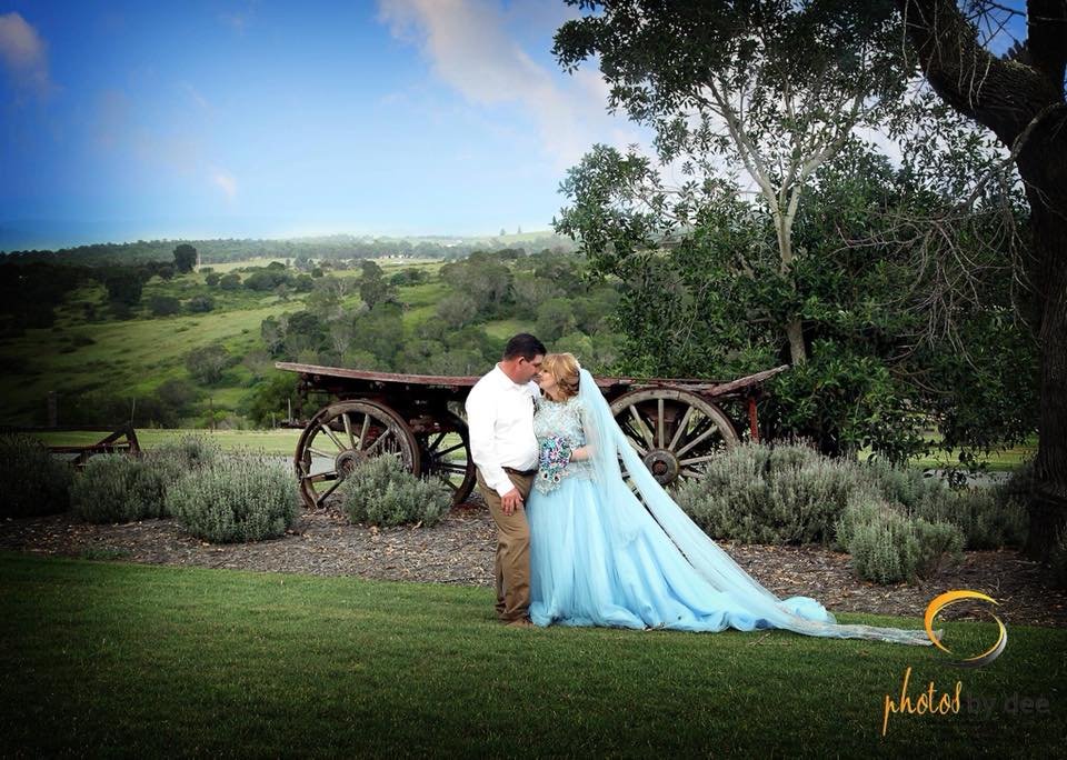 Order 121 Blue Wedding Dress Sea of Lace With Matching Veil