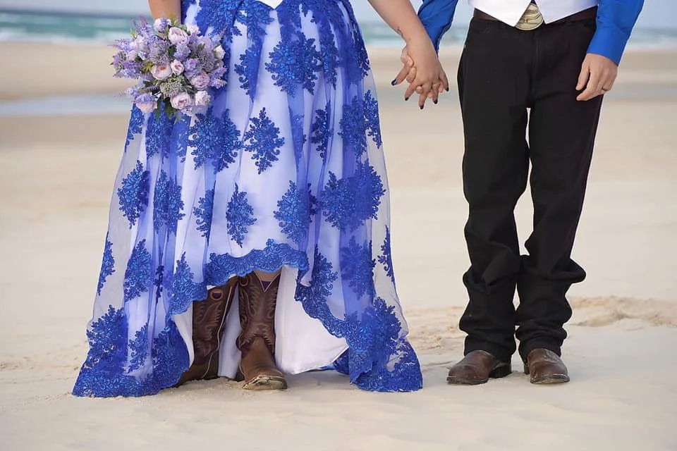 Order 226 &nbsp;Steampunk Blue Wedding Dress with removable ceremony skirt and Matching Veil