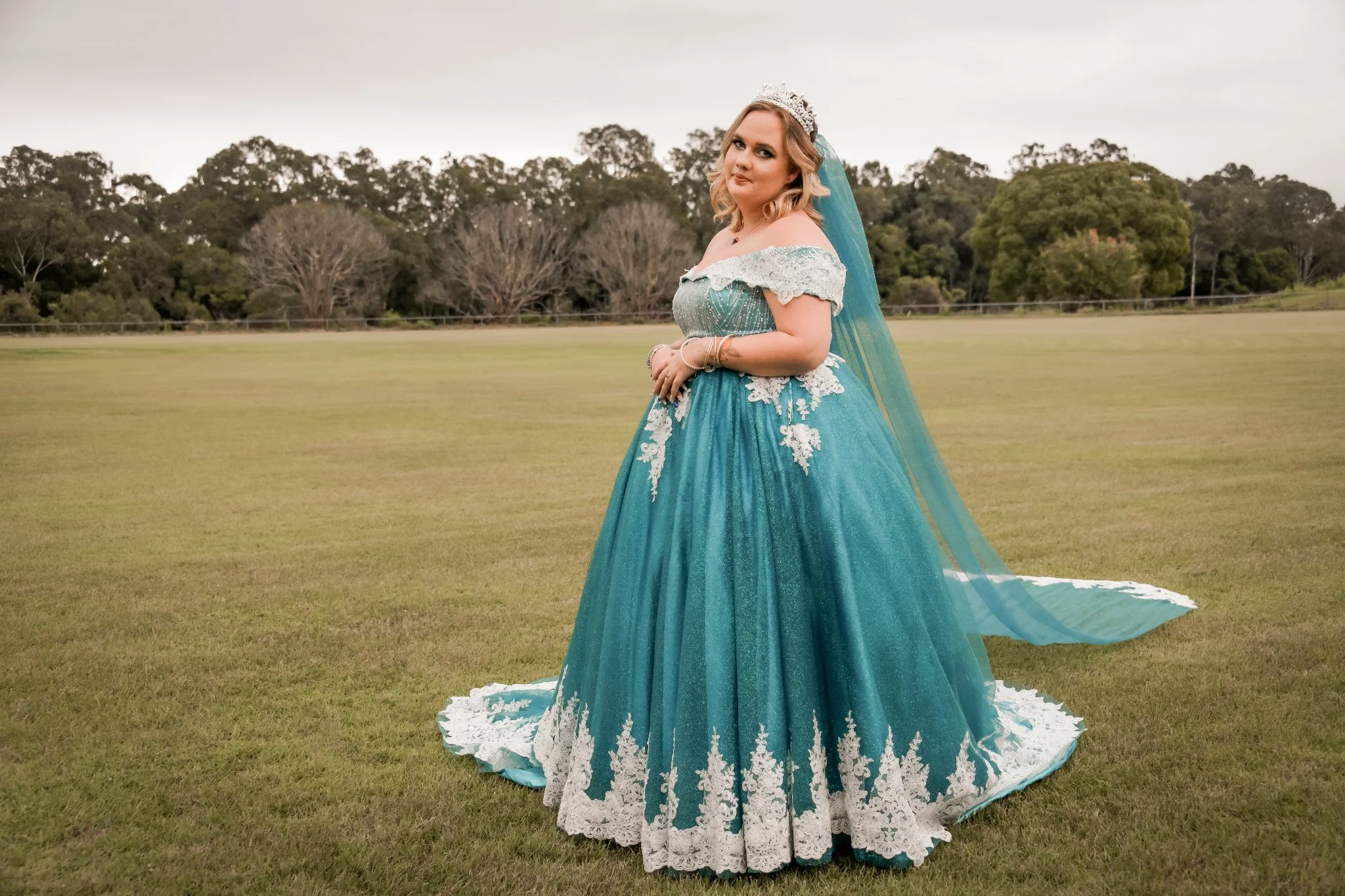 Order 275 Emerald Blue Frozen Elsa Themed Wedding Dress With Removable Ceremony Skirt &nbsp;Glass Beaded Laces and Reception Dress In One