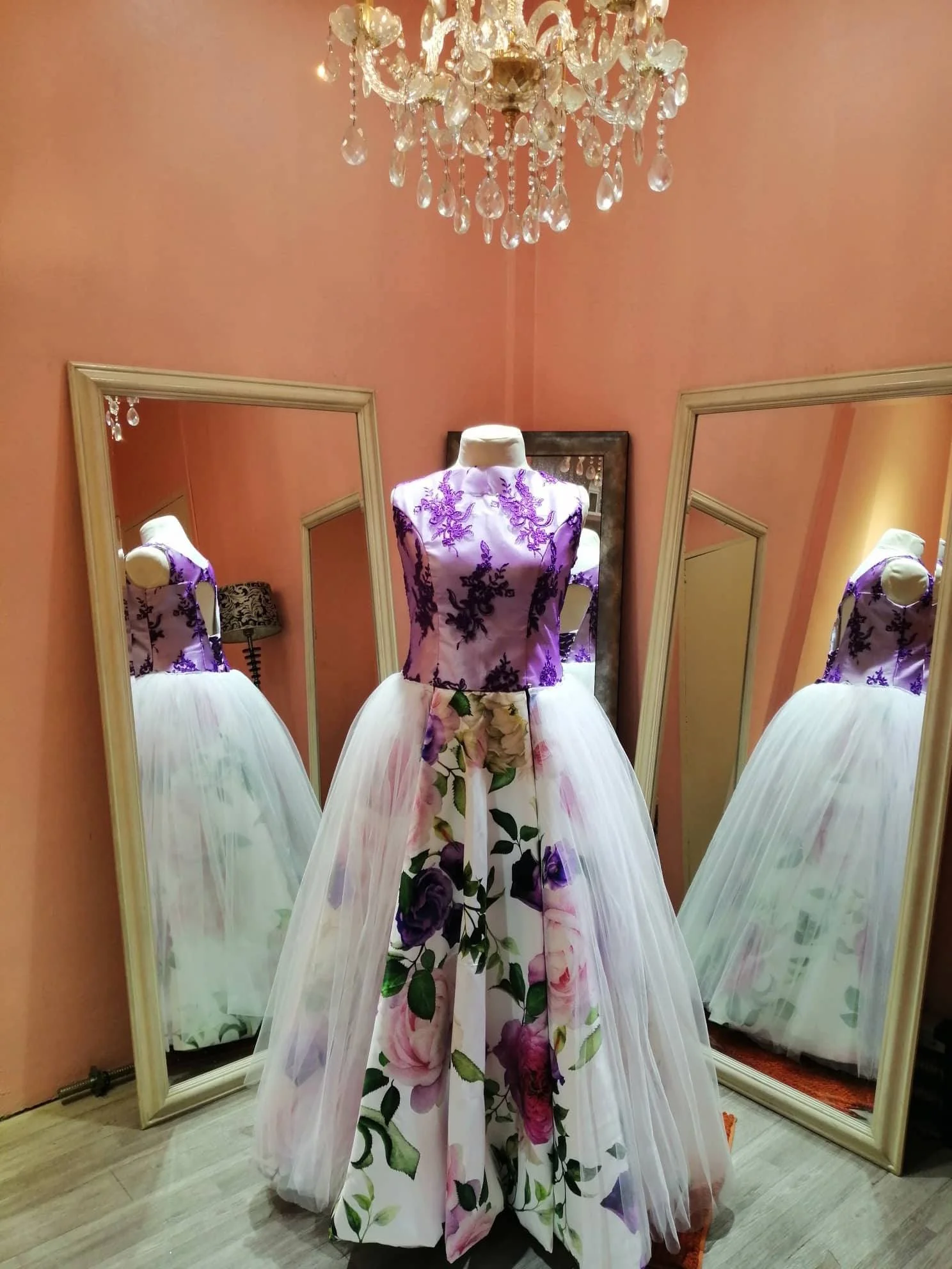 Order 171 The Floral Wedding Dress&nbsp; With Removable Ceremony Skirt, Pockets and Matching Veil