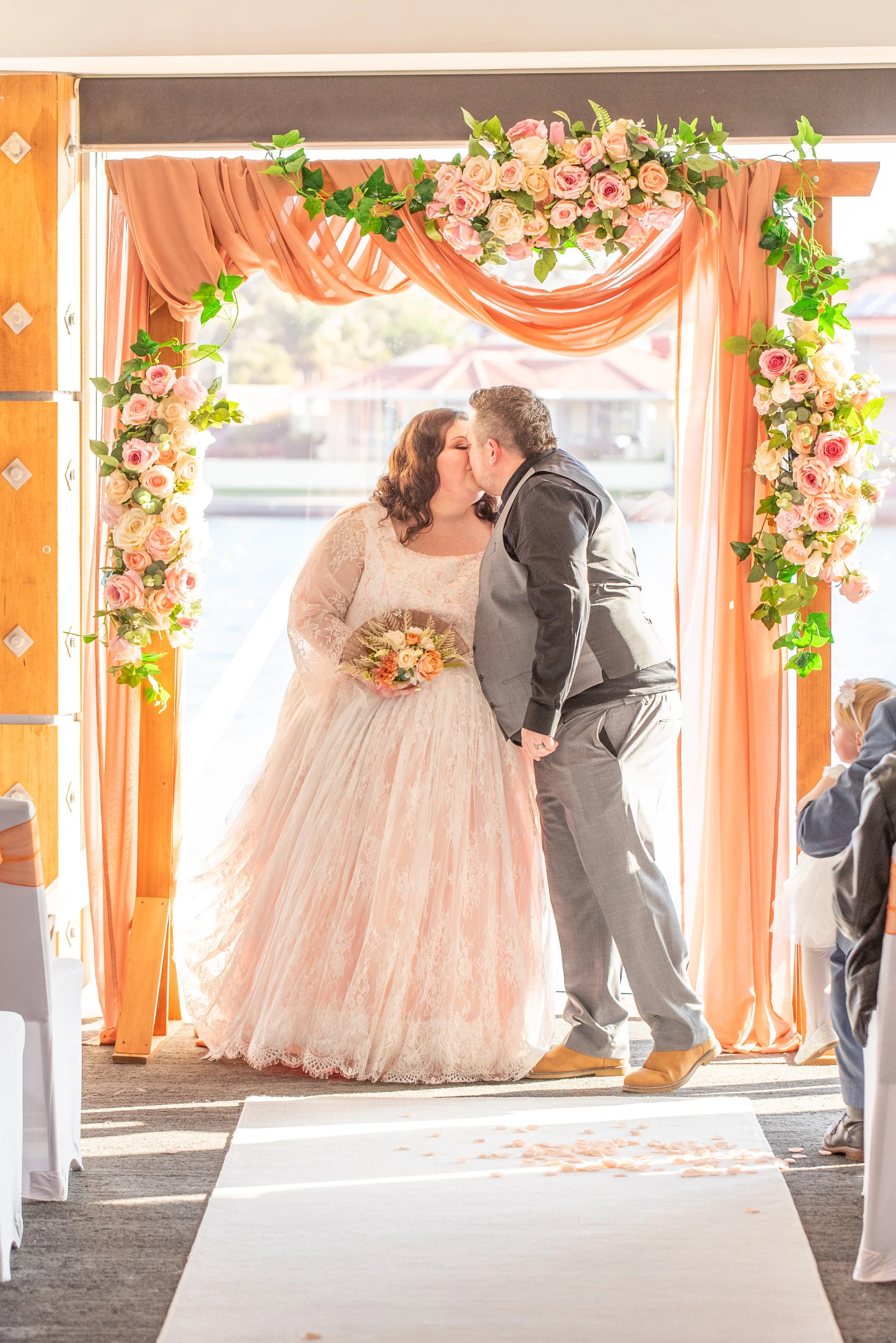 Order 399 Blush Pink and White Lace Boho Wedding Dress for Beautiful Bride Jade In South Australia
