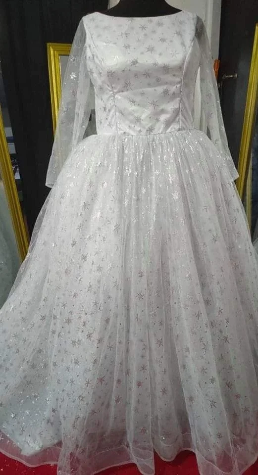 Frozen Themed Winter FairyTale Silver White Wedding Dress Snowflakes (5).jpg