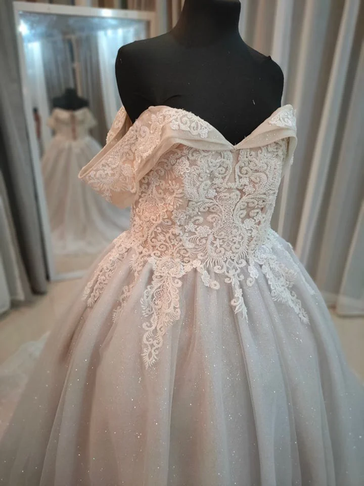 Order 373 Ivory Hand Beaded Gold Wedding Dress with Pockets and Matching Veil
