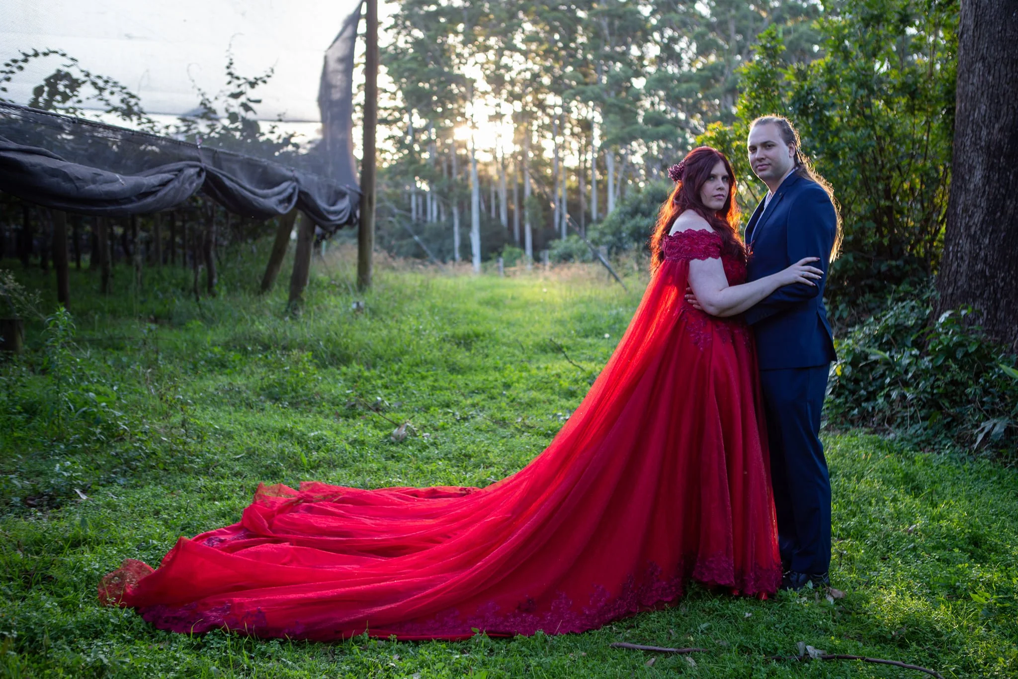 Order 288 Viking Red Wedding Dress With Pockets and Wingtip Veil