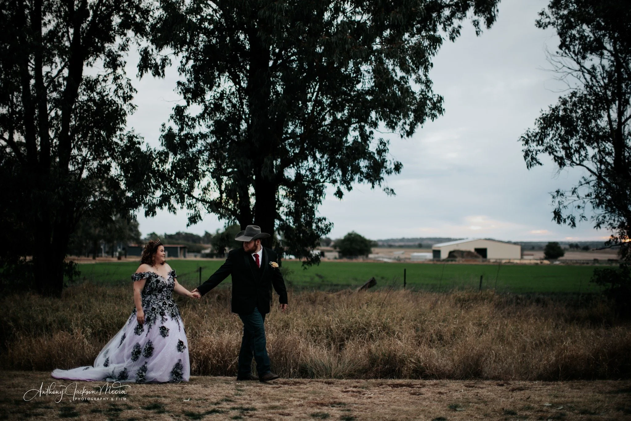 Order 466 Fairytale Purple and Black Floral Wedding Dress With Crystal Accents, Matching Veil and Pockets