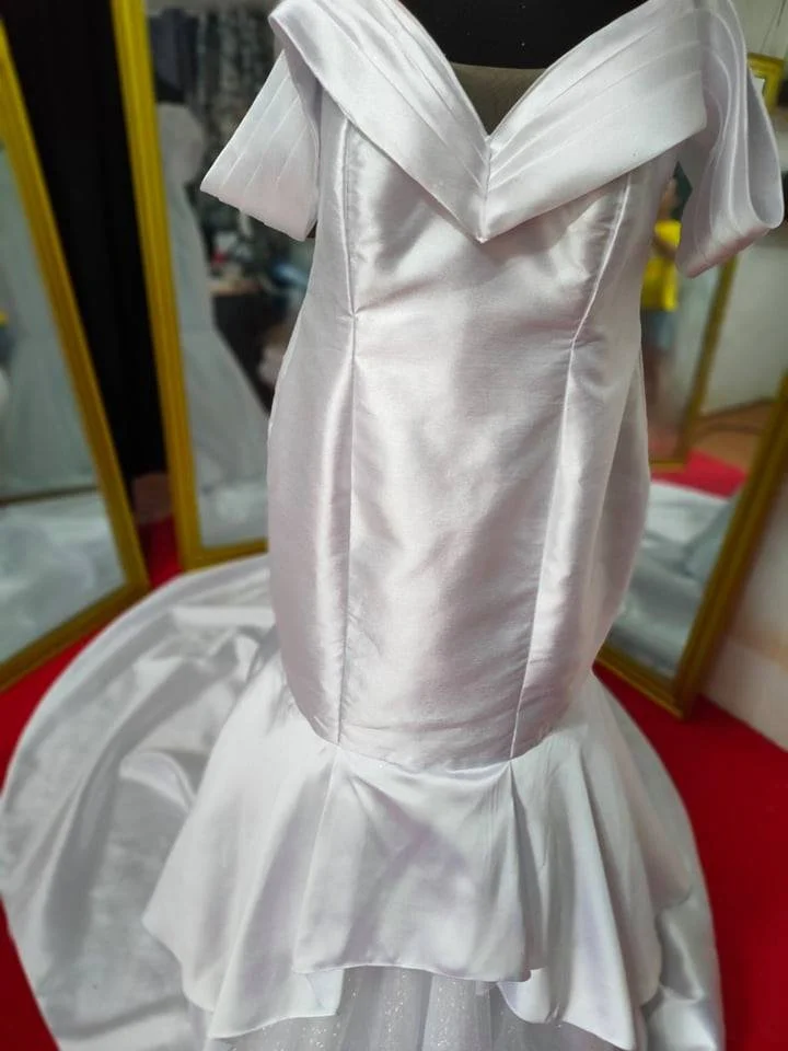 Order 334 Mermaid Satin Wedding Dress With Off the Shoulder Sleeve