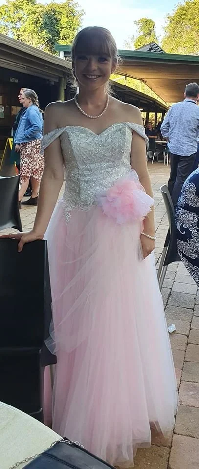 Pink Blush Wedding Dress hand beaded with crystal and shimmers and with matching veil and flower girl dress (40).jpg
