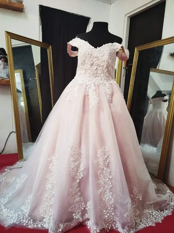 Pink Lace Wedding Pale Blush Wedding Dress Light Pink Wedding