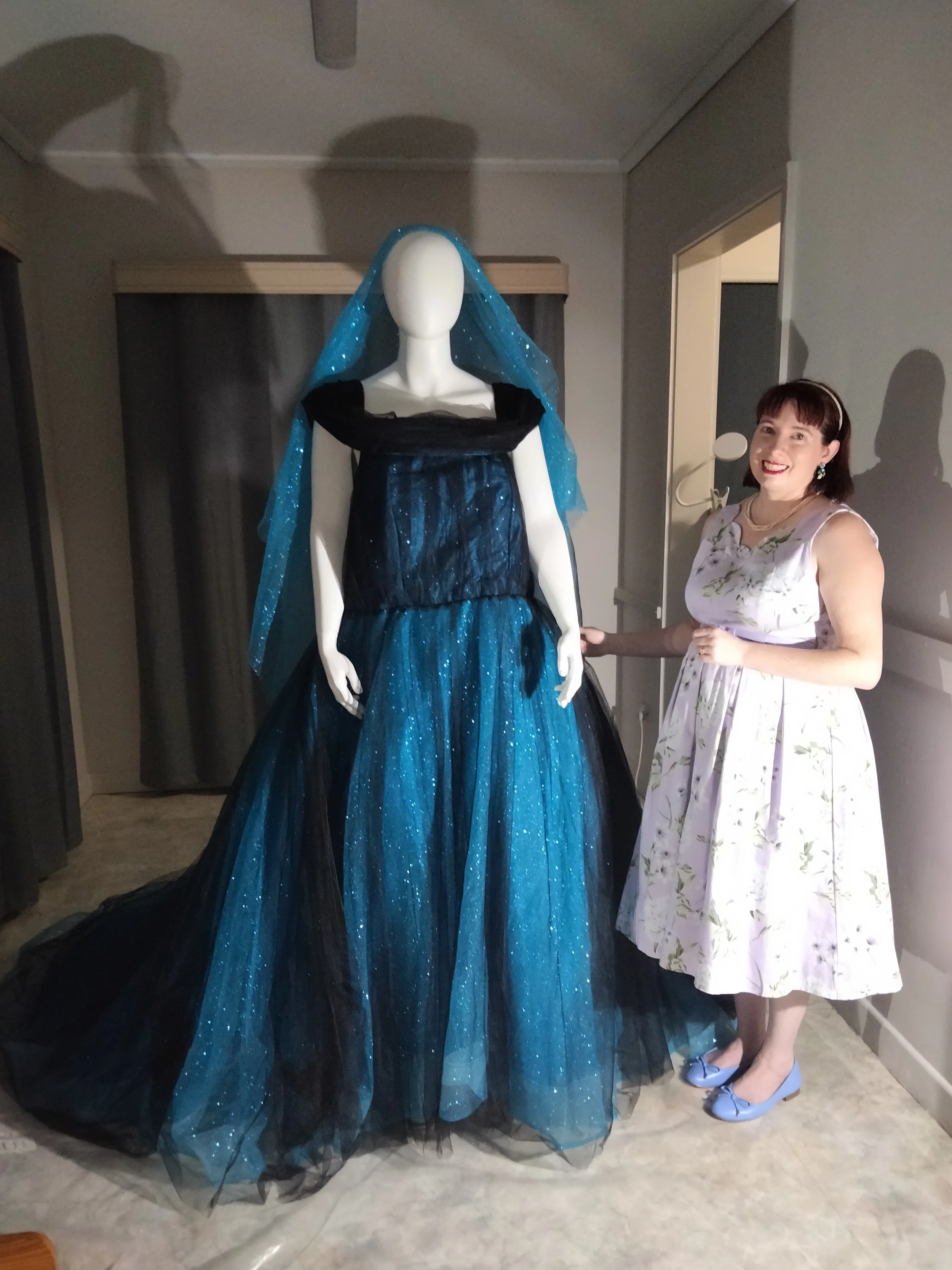 Order 315 Blue and Black Gothic Wedding Dress With Matching Veil and Pockets