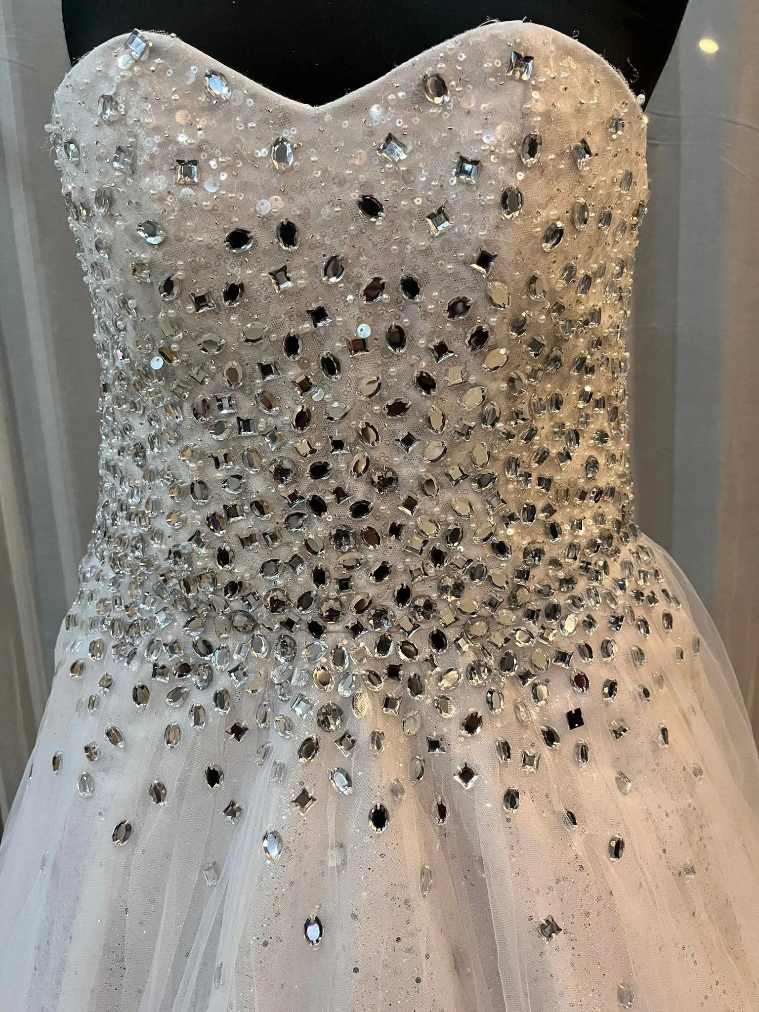 Order 385 Crystal Beaded White Wedding Ball Gown  With Blue Accents, Pockets &amp; Matching Veil For Beautiful Ireland Brides Kathleen