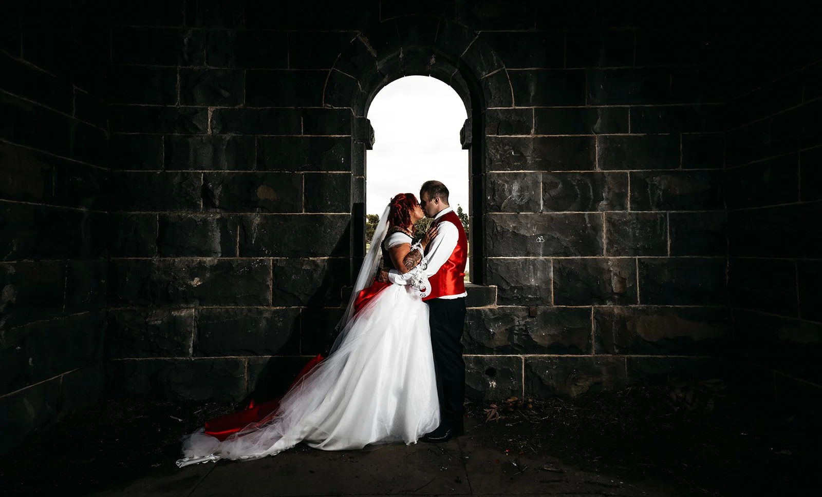 Order 333 Red and White Wedding Dress, Steampunk Gothic Wedding Dress With Hand Beaded Laces