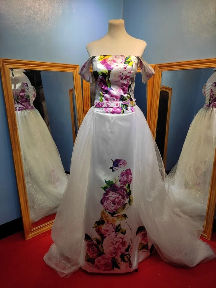 Order 230 Floral Wedding Dress With &nbsp;Removable Tulle Skirt