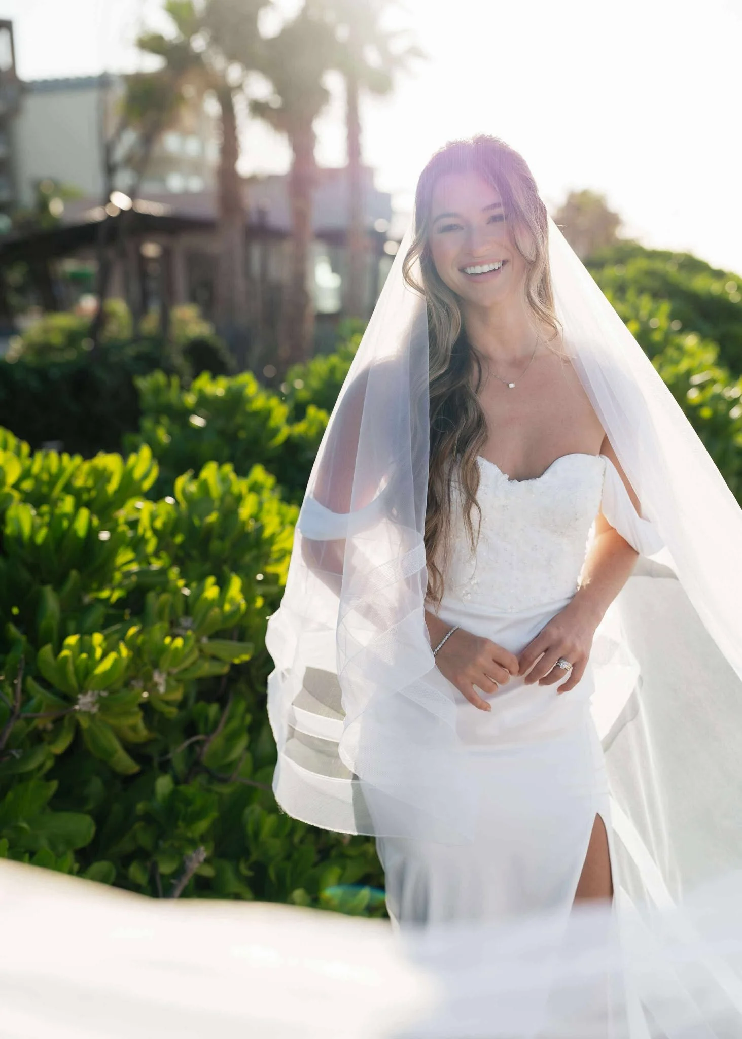 Order 578 Crepe Silk Beaded Wedding Dress With Split and Matching Veil