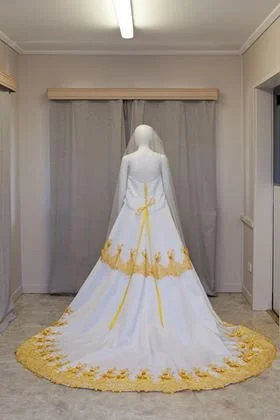 Order 110 White and Yellow, Crystal Wedding Dress