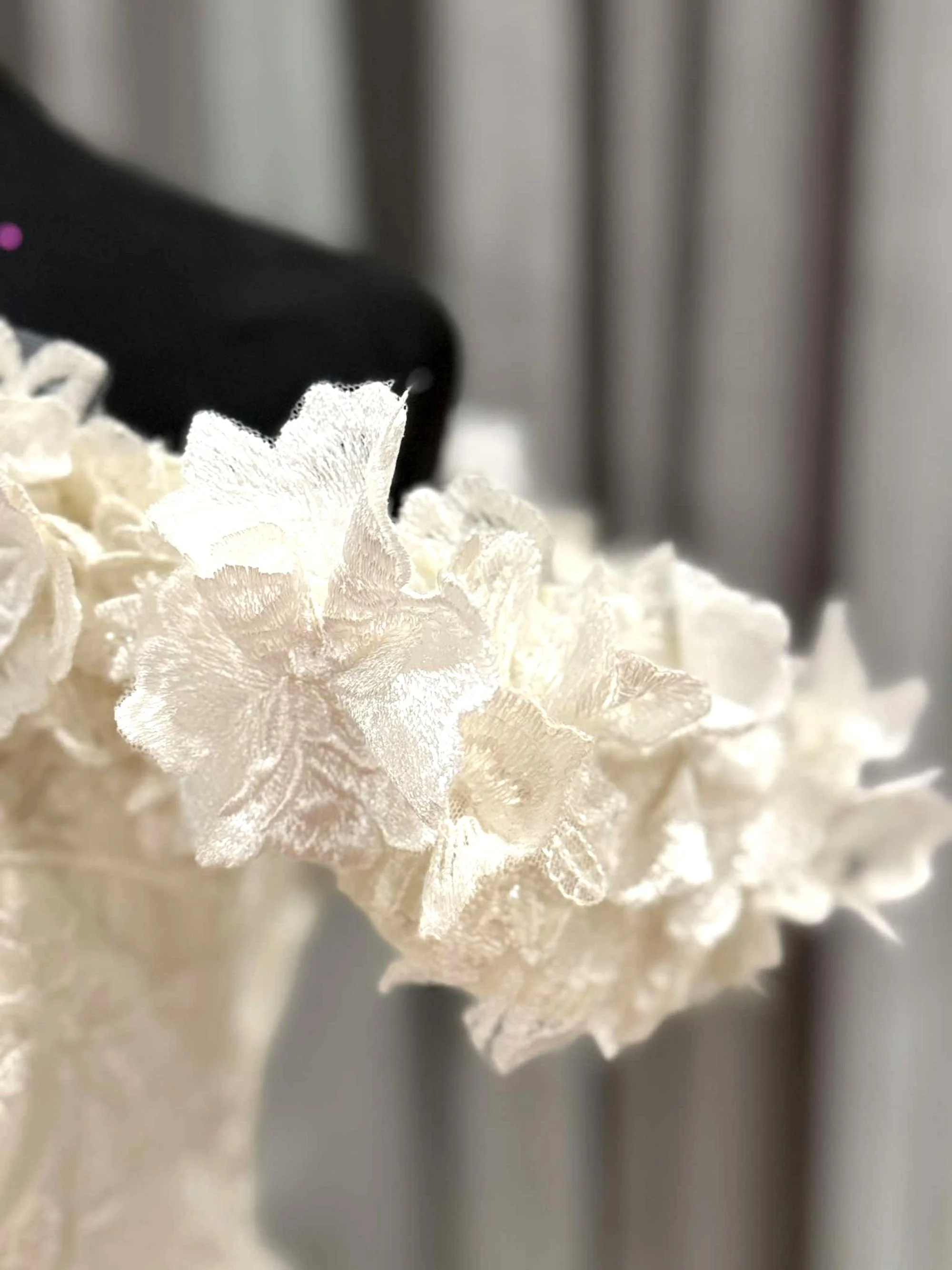 Order 531 – Ivory Floral Wedding Dress with Tiered Cathedral Train | Custom Couture by A Bride To Be