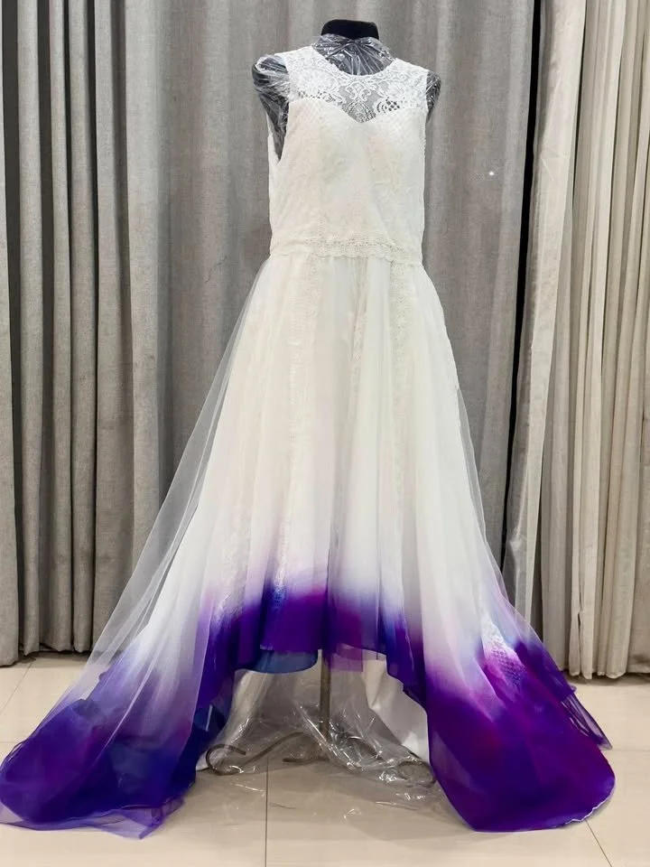 Order 530 White Ombre Purple Weding Gown
