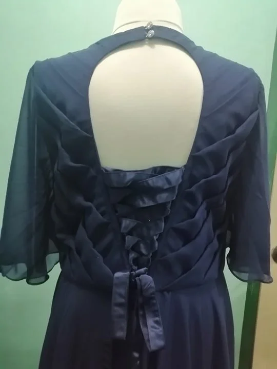 Custom Navy Blue Mother of Honour Dress Australia – Chiffon Sleeves & Open Back (4).jpg