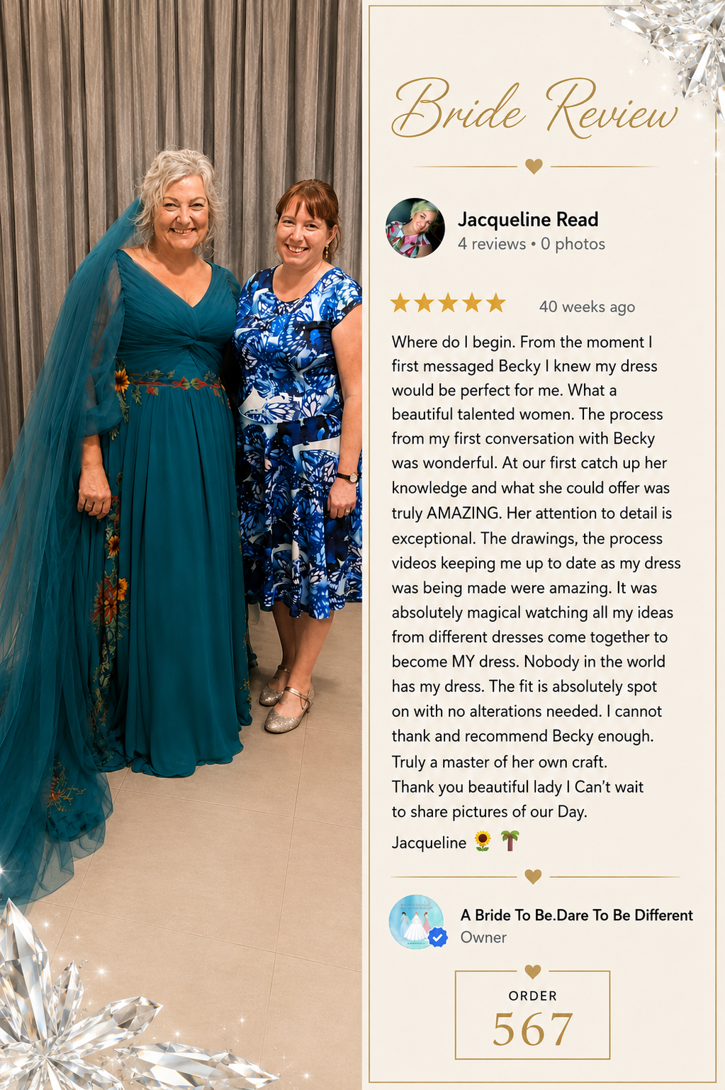 Custom Teal Floral Wedding Dress Australia – Long Sleeve Chiffon Boho Bridal Gown with Matching Cathedral Veil (4).png