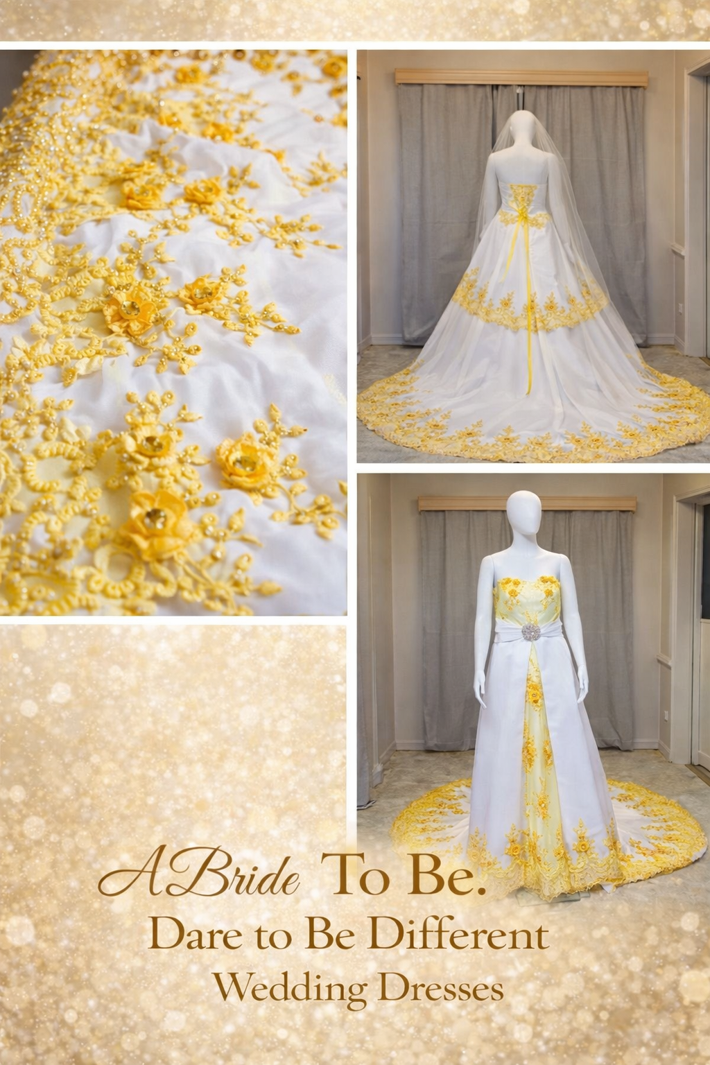 Order 110 White and Yellow Lace Crystal Wedding Dress "Cockatoos Around The Billabong"