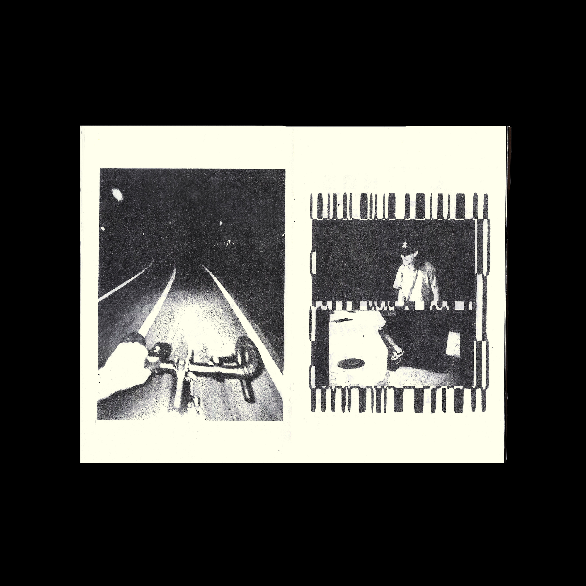 Lo-fi rugged zine, skate culture, photography, black and white, minimal, gritty, graphic design