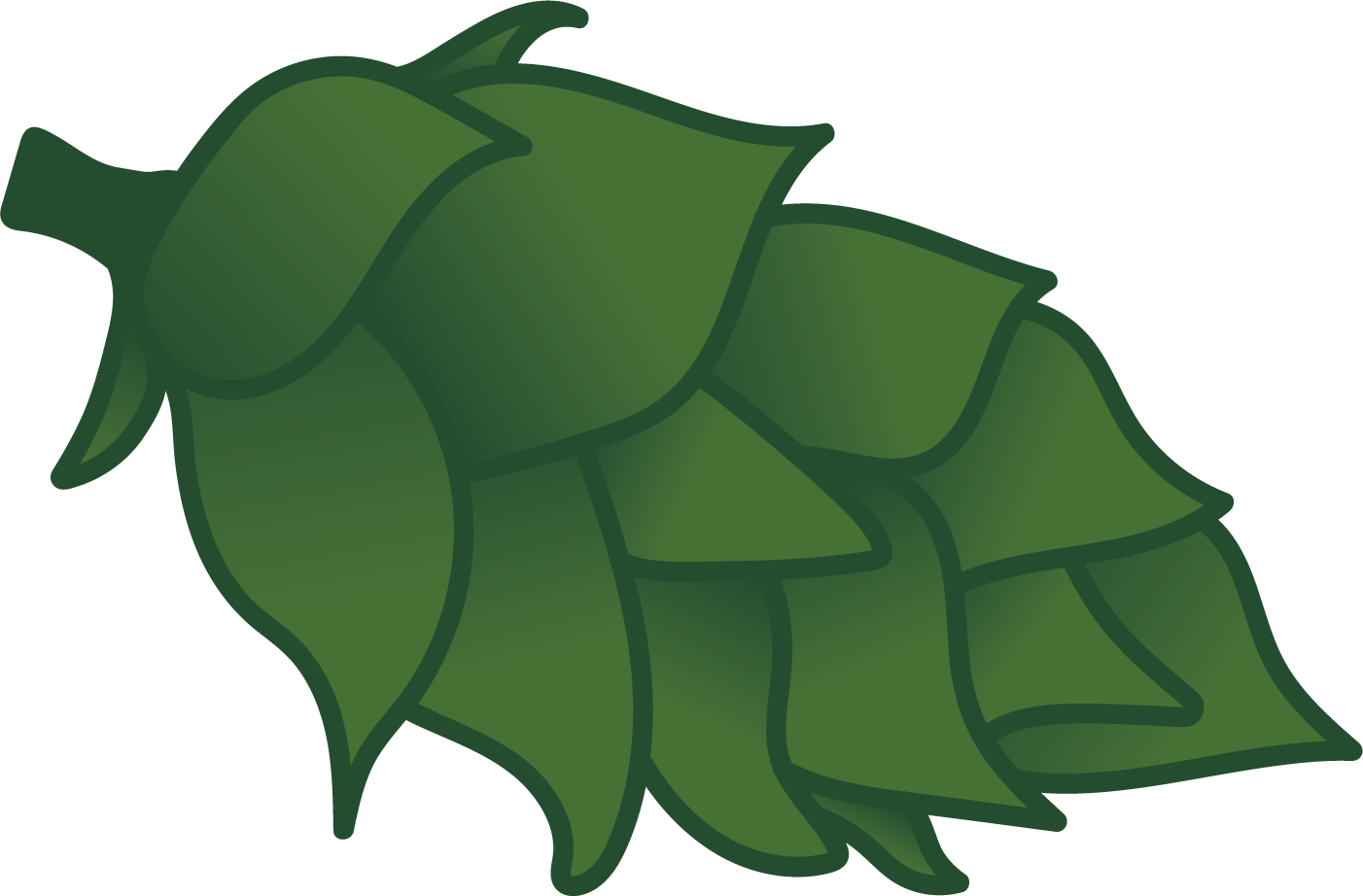 A cluster of green leaves with a stylized, cartoon-like appearance.