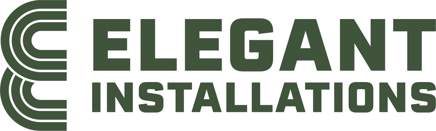 Logo for Elegant Installations with stylized black and green text.
