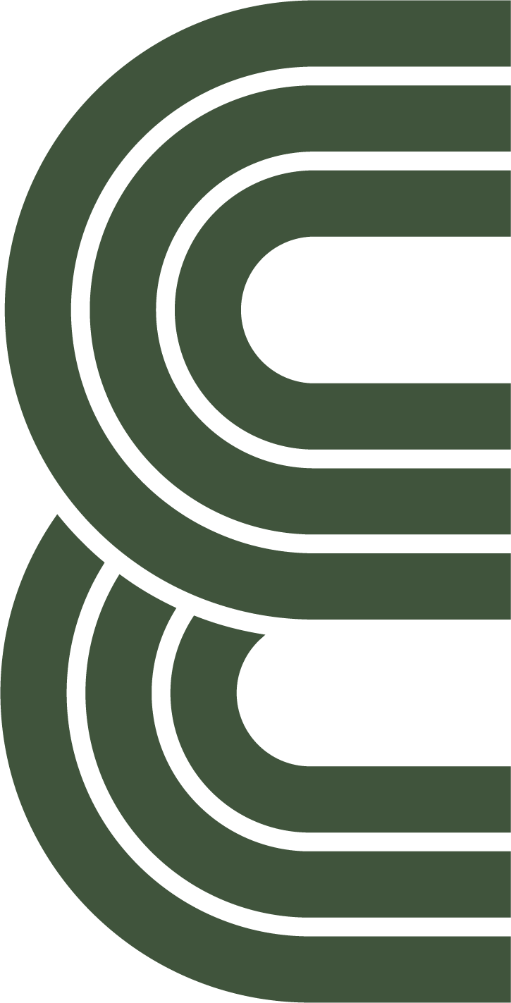 A stylized, abstract design with curved lines forming a pattern in dark green and black.